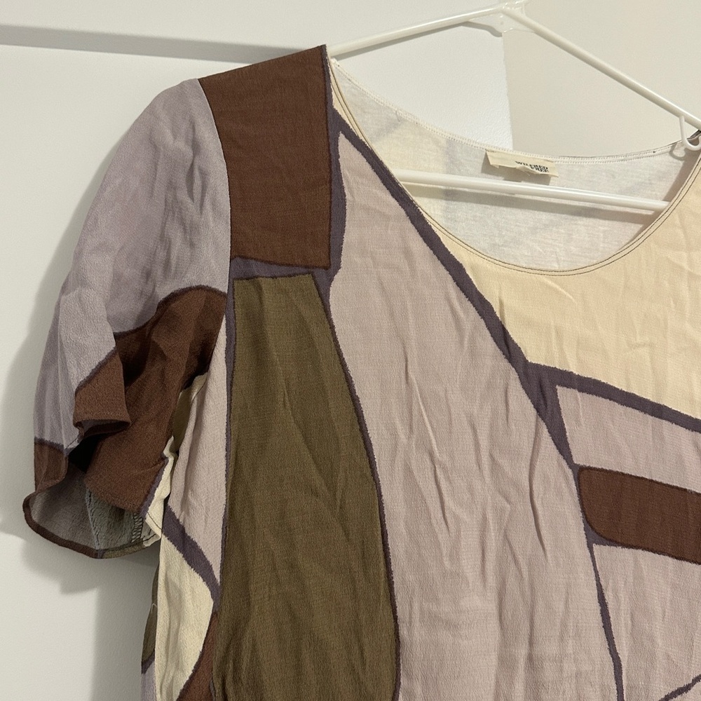 Aritzia Wilfred Tiegan Desert Abstract Print Short Sleeve Shift Dress Size Small - Picture 4 of 12